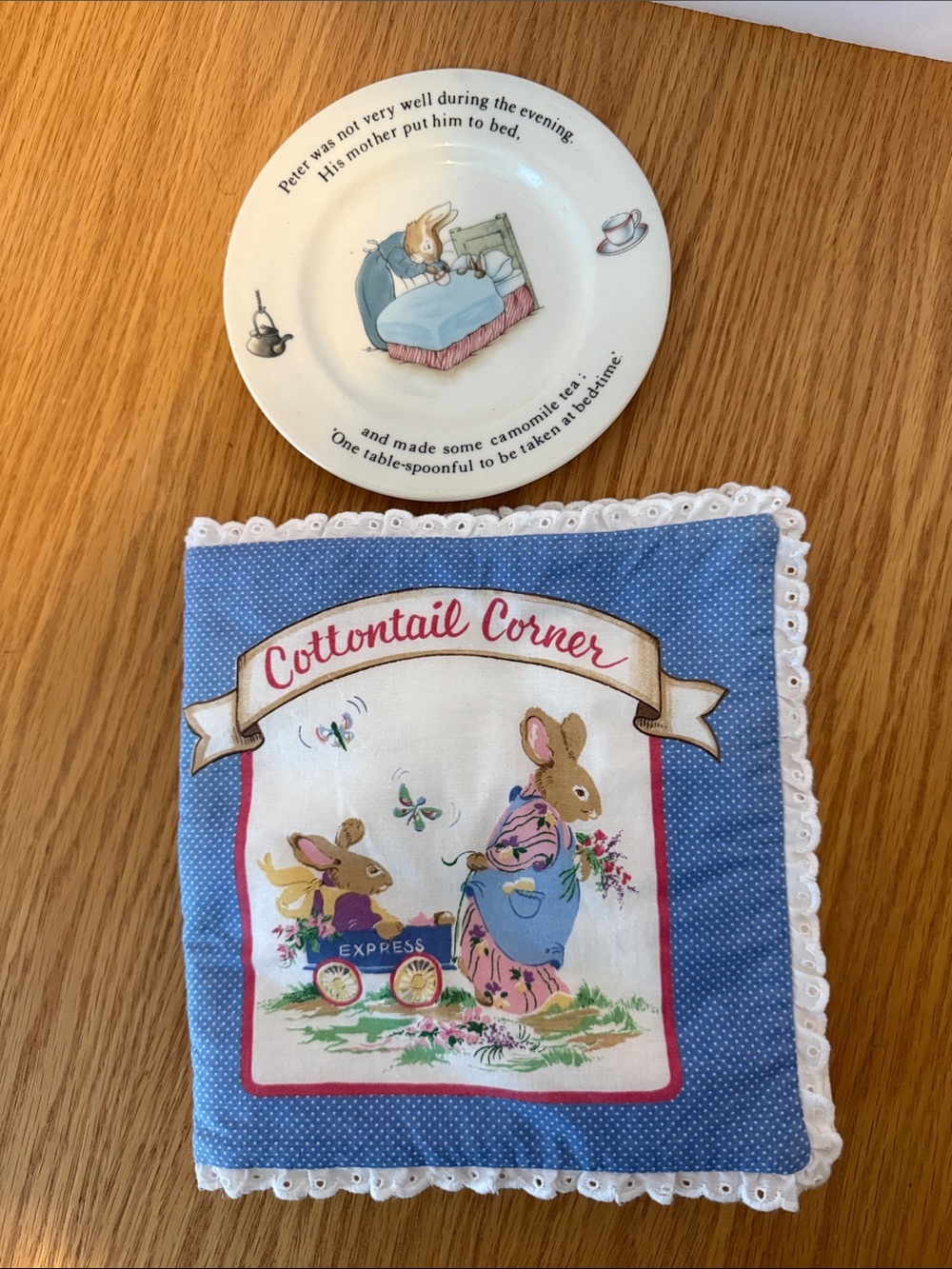 Peter Rabbit cloth book and plate